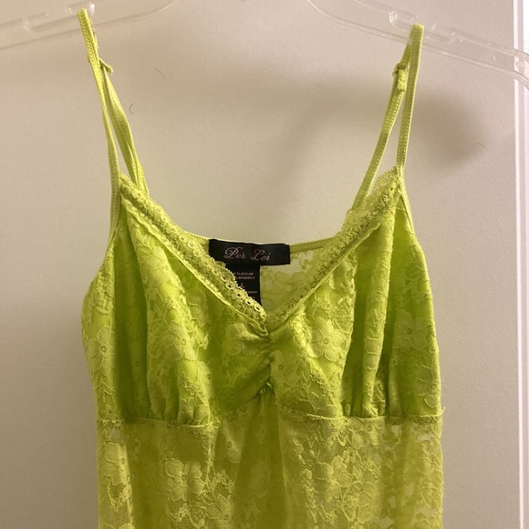 y2k babydoll lime green πΏ babydoll lace slip mini dress night gown with ruffles - Picture 3 of 4